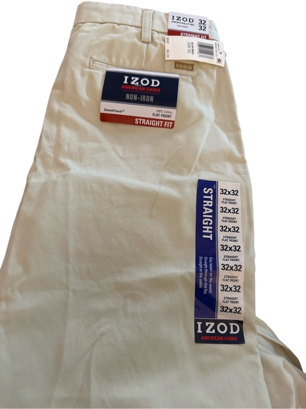 IZOD American Chino Straight Fit Flat Front Pants Silver Birch 32x32 NWT Mens‎ - Picture 5 of 6